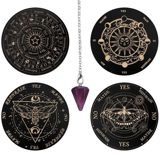 New Wooden Pendulum Board Star Pendulum Board Dowsing Divination Board Energy Carven Plate Healing Meditation Board Ornaments