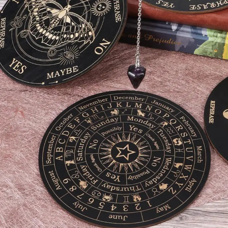 New Wooden Pendulum Board Star Pendulum Board Dowsing Divination Board Energy Carven Plate Healing Meditation Board Ornaments