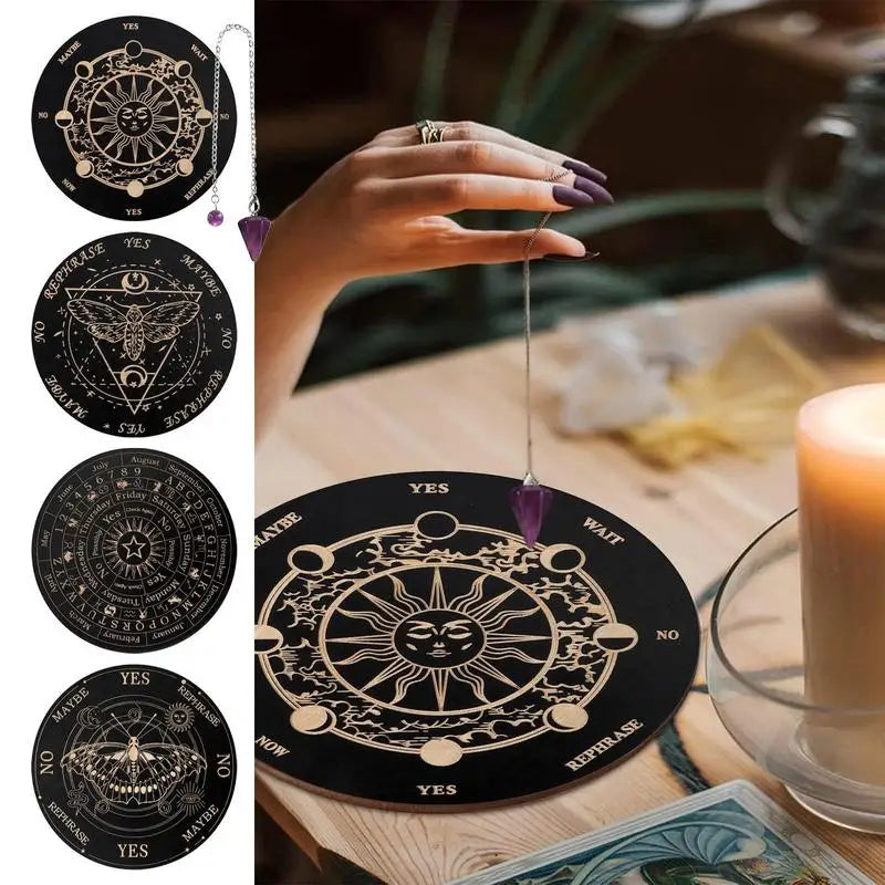 New Wooden Pendulum Board Star Pendulum Board Dowsing Divination Board Energy Carven Plate Healing Meditation Board Ornaments